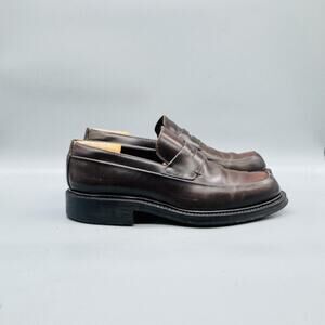 Prada Shoes Mens 8 Brown Leather Penny Loafers Dress Square Toe Y2k 90s